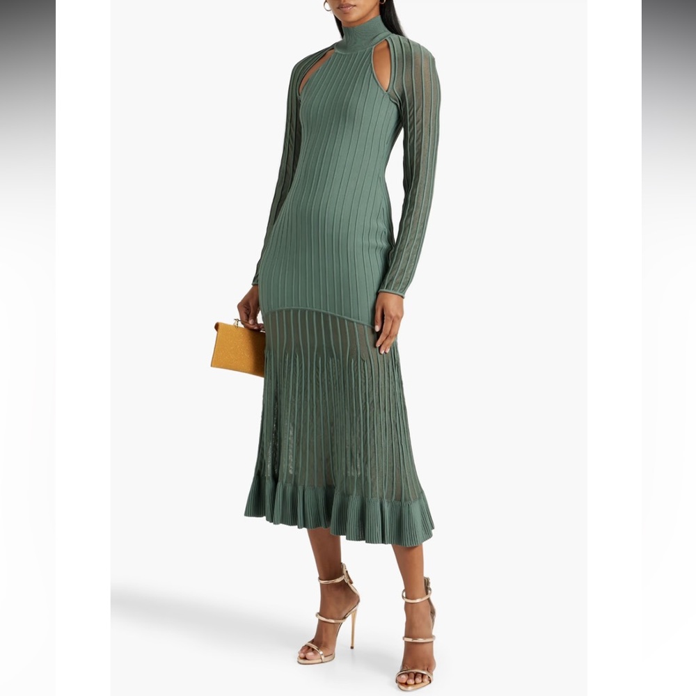 Hervé Léger
Women's Green Mesh-paneled Ribbed-knit Turtleneck Midi Dress